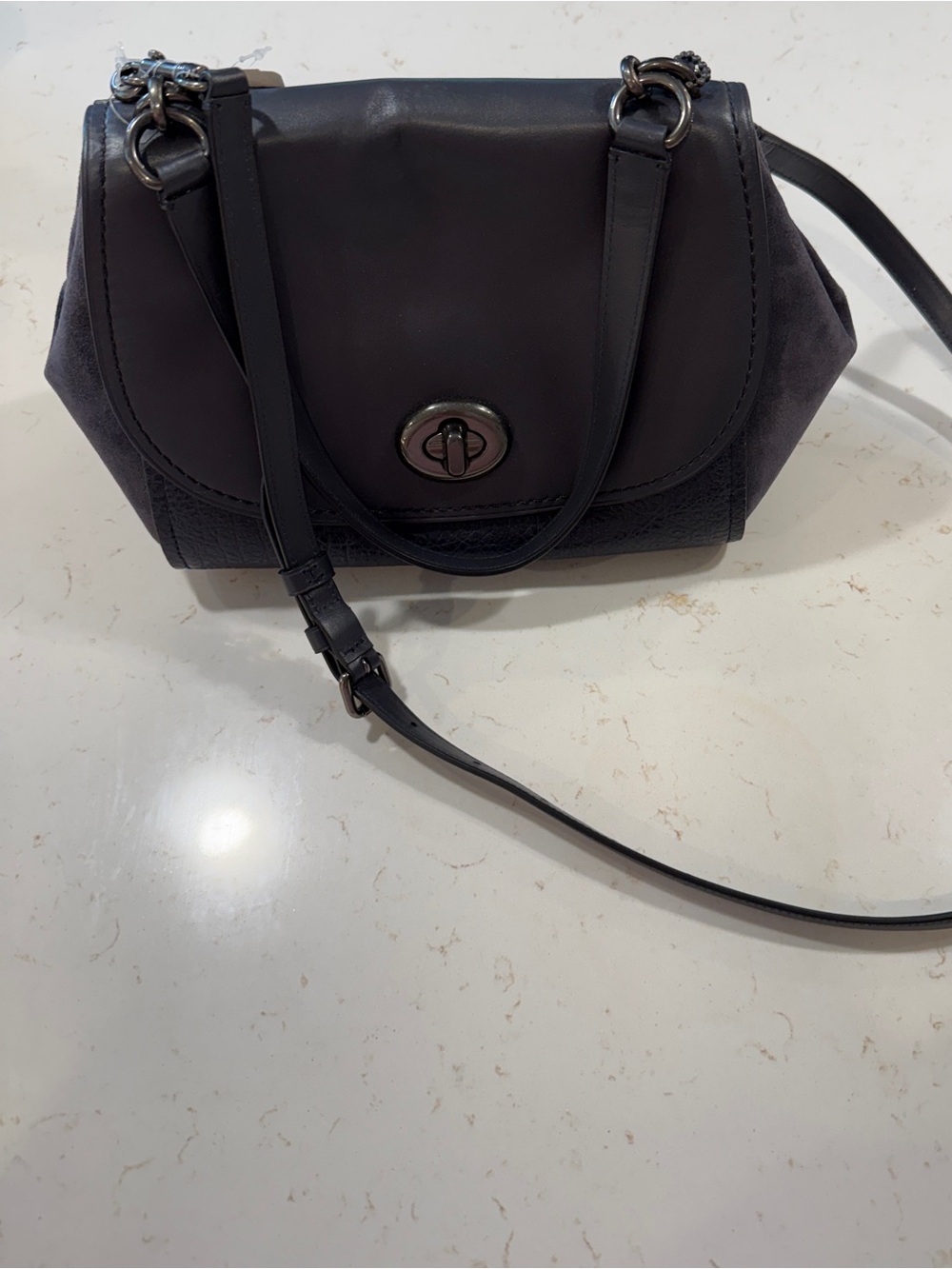 Women's Black Leather Turn-Lock Shoulder Bag